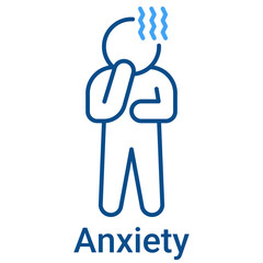 Anxiety Icon in Outline Color Style. Person feeling worried and nervous symptom symbol. Panic attack concept.