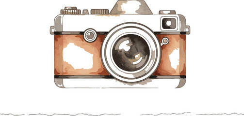Watercolor painting of a vintage camera with a retro aesthetic and artistic feel