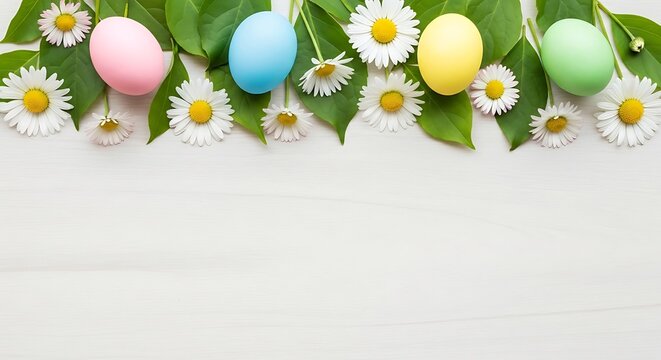 Creative layout made with colorful  flowers and Easter eggs. Minimal nature background. Spring holidays concept.
