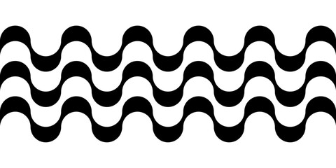 Abstract geometric wave pattern in black and white, traditional Portuguese sidewalk style. Copacabana boardwalk design from Rio de Janeiro, repeating vector background.
