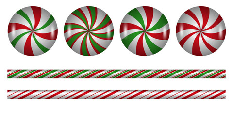 Striped peppermint candy cane borders and lollypops