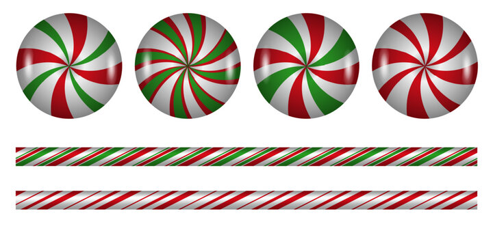 Striped peppermint candy cane borders and lollypops