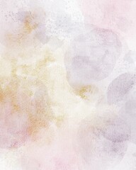 Abstract Watercolor Background Texture in Soft Pastel Tones of Pink, Lavender, and Gold. Hand-painted Wash with Splatters, Blurs, and Blended Colors, Ideal for Weddings, Branding, or Wallpapers.