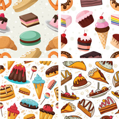 Sweet Dessert Seamless Pattern Vector Set