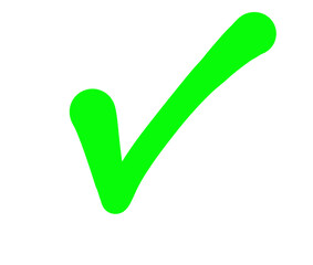 Bright green check mark against a for approval symbol on transparent background