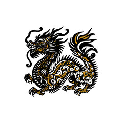Decorative Black and Gold Dragon / 黒と金で描かれた装飾的な龍イラスト