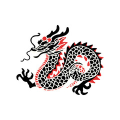 Red and Black Dragon Illustration / 力強い赤と黒の龍イラスト