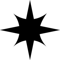 Abstract Black Starburst Shape With Eight Points And Curved Sides On A White Background Simple Geometric Form For Design And Decoration