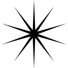 Abstract Black Starburst Shape with Sharp Rays and Radial Symmetry on a White Background