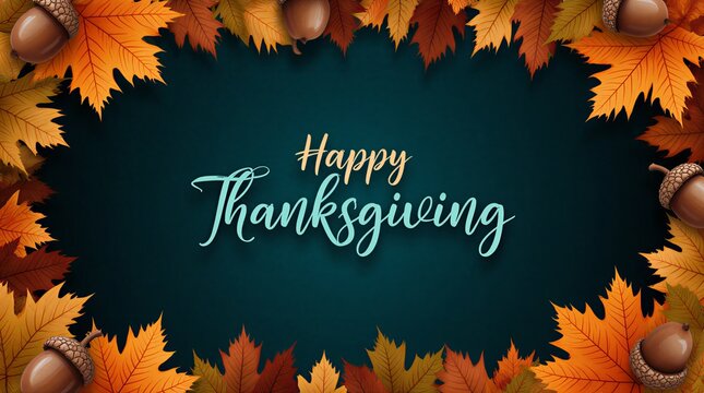 warm autumn scene with vibrant leaves and acorns for a cozy thanksgiving celebration | thanksgiving, autumn, harvest, fall, holiday theme