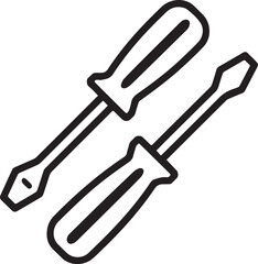 Crossed Screwdrivers Line Art  Black and White Minimal Vector Illustration of Phillips and Flathead Tools
