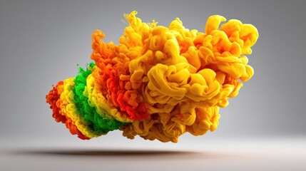 Vibrant Swirling Smoke Clouds in Shades of Yellow, Orange and Green Against a Soft Gray Background