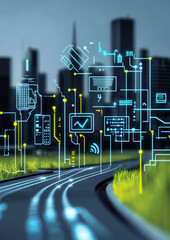 Digital transformation in urban landscapes modern city futuristic graphics technology overview innovation