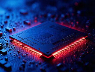 complex circuit board with glowing microchip and intricate detail | technology, science, innovation, future, engineering theme