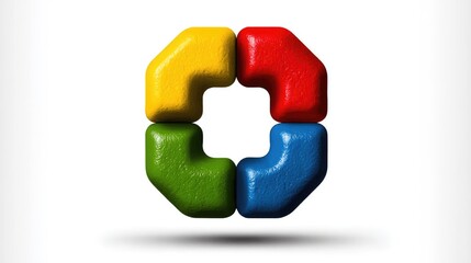 Colorful geometric shapes forming a dynamic circular design symbolizing creativity and collaboration