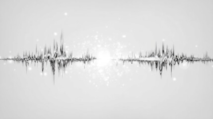 Abstract Sound Wave Visualization with Sparkles and Light Effects on a Soft Gray Background