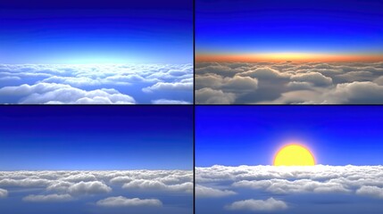Serene Sky at Sunrise with Soft Clouds and Vibrant Blue Horizon in Four Quadrants