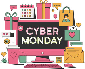 Cyber Monday Shopping Deals Illustration Flat Style Colorful Graphic for Online Sales
