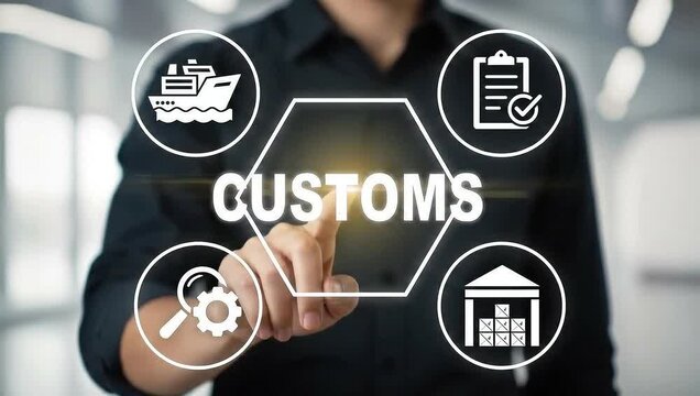 CUSTOMS.Customs warehouse service concept. Customs Declaration Clearance Registration. Cargo delivery, import and export