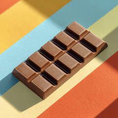 Minimalist Chocolate Bar on Pastel Background with Neat Shadows – Clean, Modern Flat Lay for Food and Design Concepts