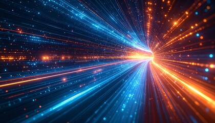 Obraz premium Bright blue fractal light tunnel creates energy wave pattern illustration for technology backdrop