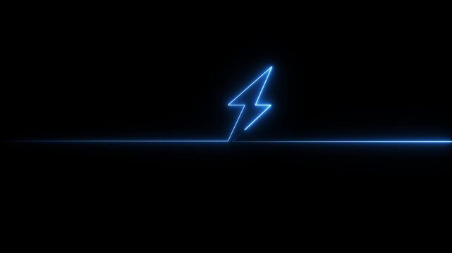 Battery charging power icon animation on neon on black background.Battery volt icon
