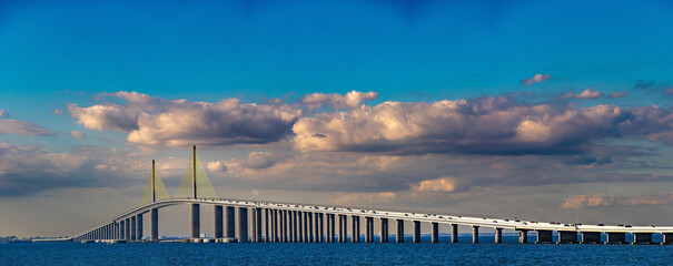 Panoramic view of Sunshine Skyway Bridge over Tampa Bay