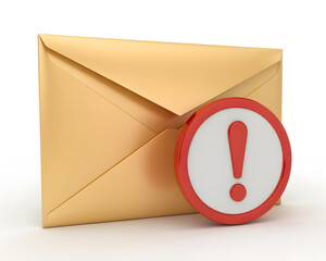 Urgent alert on important email message with red exclamation mark symbol signifying danger or warning