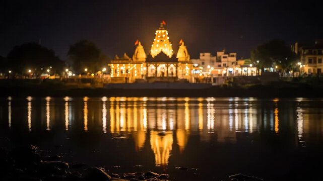 Golden lit hindu temple during maha shivratri celebration the auspicious night dedicated to lord shivas devotion