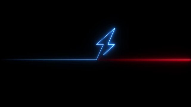 Battery charging power icon animation on neon on black background.Battery volt icon