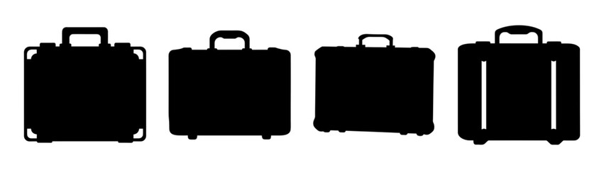 Collection of black briefcases and suitcases for travel and business journeys