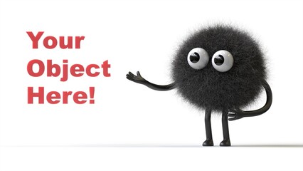 Fluffy, cute monster presents a space for 