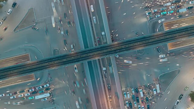 Close-up aerial shot of elevated metro track and traffic lanes in Hanoi showing urban transport infrastructure.