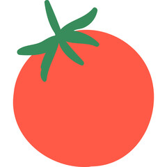 Stylized Red Tomato with Green Stem and Leaves Simple Vector Illustration Isolated on Transparent Background