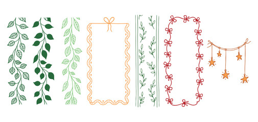 Nature Frames Borders Vector Set Leaf Vines Ribbons Stars Bows Graphic Elements
