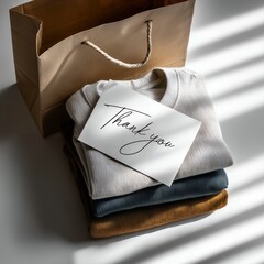 Grateful Gesture &ndash; Folded Clothes and Thank You Card in Soft Light