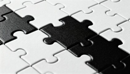 Obraz premium Puzzle of Unity: The seamless connection of interlocking puzzle pieces forming a thought-provoking visual representation of cohesion and teamwork.