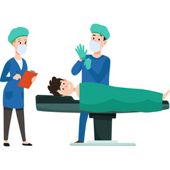 Surgical Team Preparing Patient on Operating Table in a Modern Medical Facility Wearing Blue Scrubs and Masks for Procedure