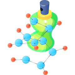Abstract Molecular Structure With Connected Spheres And Glowing Green Energy Field Isolated On Transparent Background