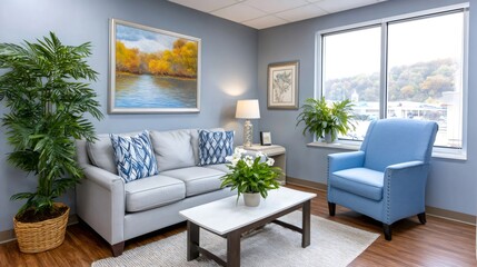 Comfortable waiting room offering welcoming, modern home furnishings