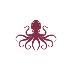 A stylized illustration of a maroon octopus with curled tentacles, isolated on a white background.