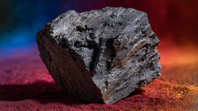 Abstract representation of coal centered by rainbow background creates sense of fascination and wonder