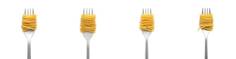 Set For Four forks with pasta isolated on transparent background