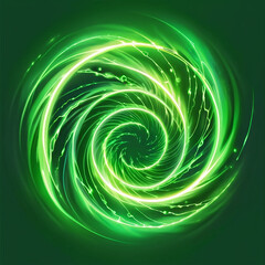 Spiral pattern with vibrant green light swirling against a dark background creating an energetic and dynamic visual effect that mesmerizes the viewer with its radiant glow.