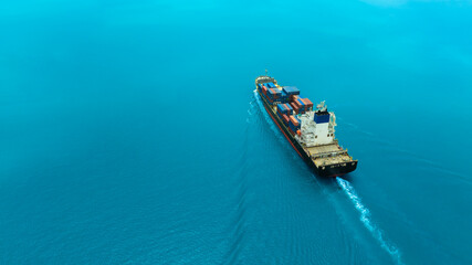 Naklejka premium Aerial view of the freight shipping transport system cargo ship container. international transportation Export-import business, logistics, transportation industry concepts 