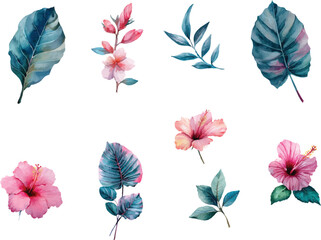 set of flowers and butterflies