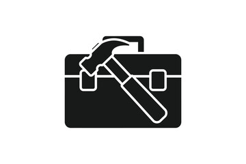 Black toolbox icon isolated on white background vector illustration of a tool box with a hammer in a flat style design