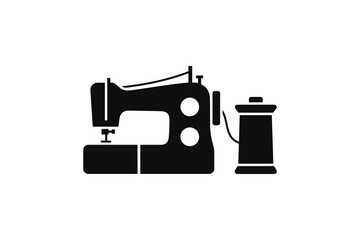 Sewing machine and thread spool isolated on white background, a symbol of tailoring, fashion, and textile industry work