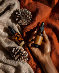 Autumn Serenity &ndash; Natural Skincare Oils on Cozy Textured Fabric