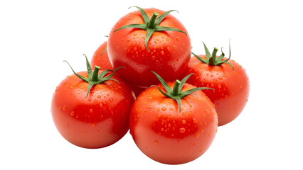 Fototapeta premium Pile of fresh tomatoes isolated on transparent background with water drops